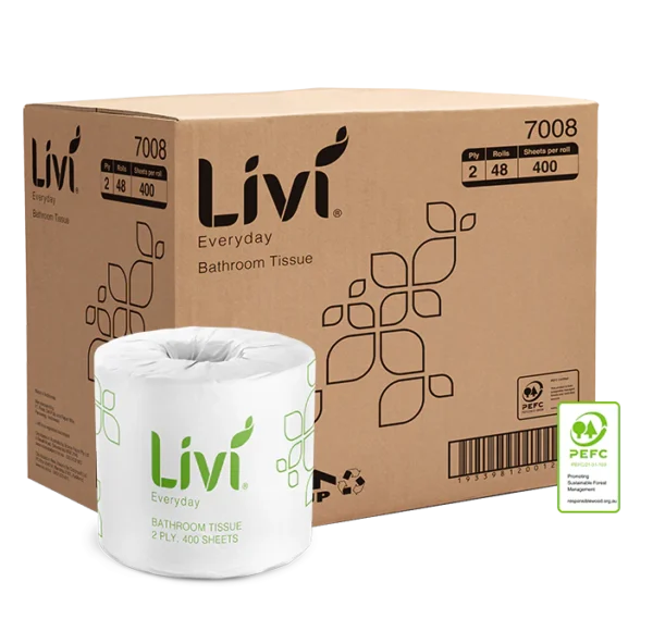 LIVI Basics 2 Ply 400 sheet Toilet Tissues / 48 rolls per carton LIVI Basics 2 Ply 400 sheet Toilet Tissues / 48 rolls per carton