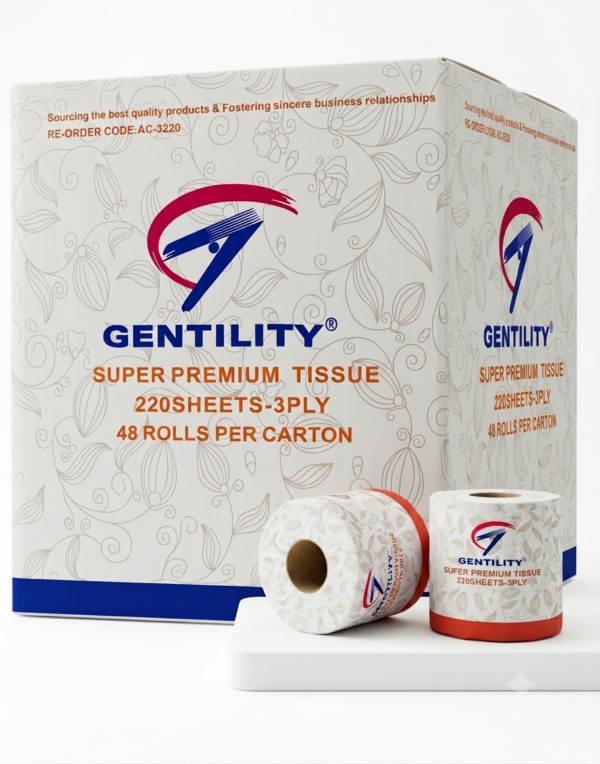 Gentility Super Premium 3ply 220 sheet Toilet Tissues x 48 rolls per carton Gentility Super Premium 3ply 220 sheet Toilet Tissues x 48 rolls per carton
