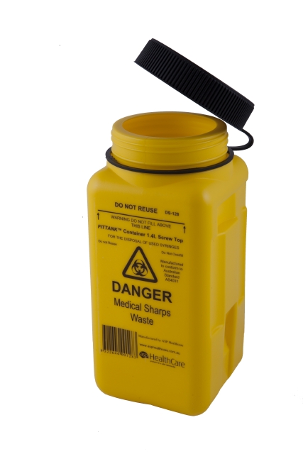 FitTank Sharps Medical Containers Screw Lid or Snap Top