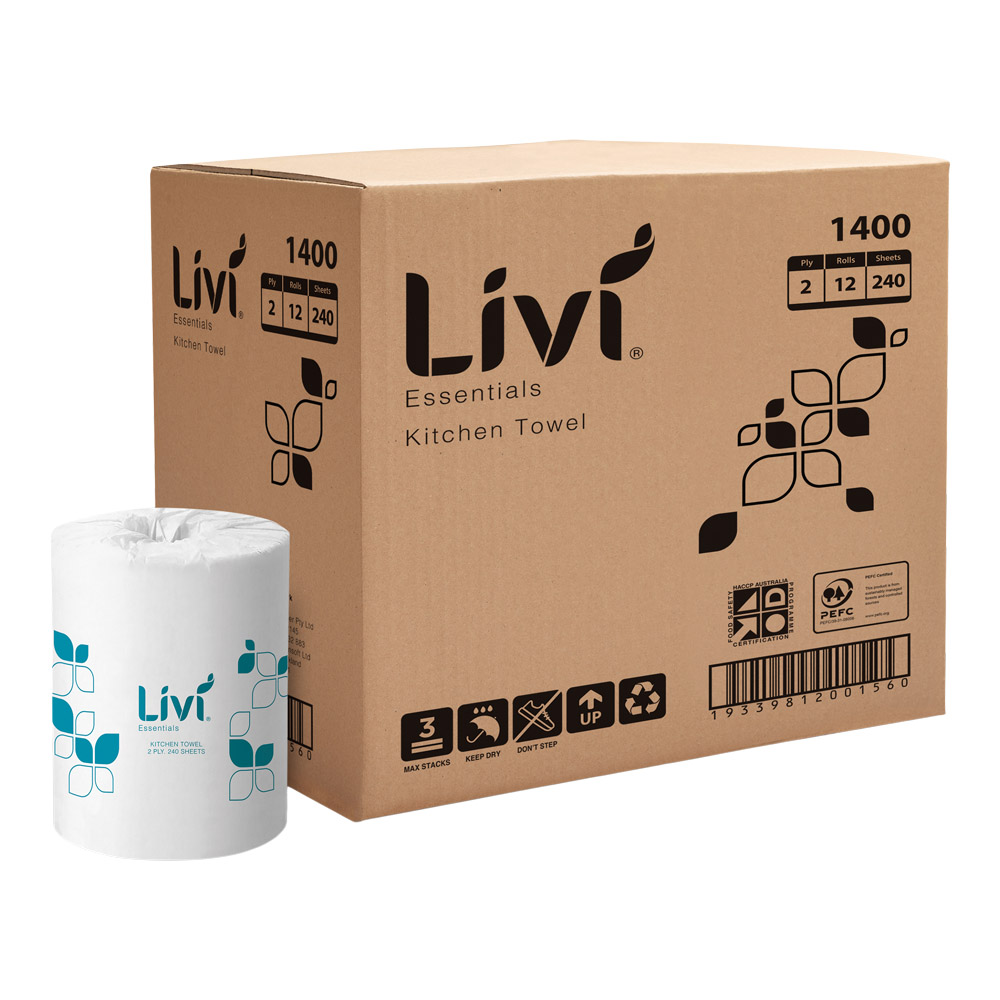 LIVI Essentials Kitchen Towels 240 Sheets 2 Ply X 12 Rolls LIVI Essentials Kitchen Towels 240 Sheets 2 Ply X 12 Rolls