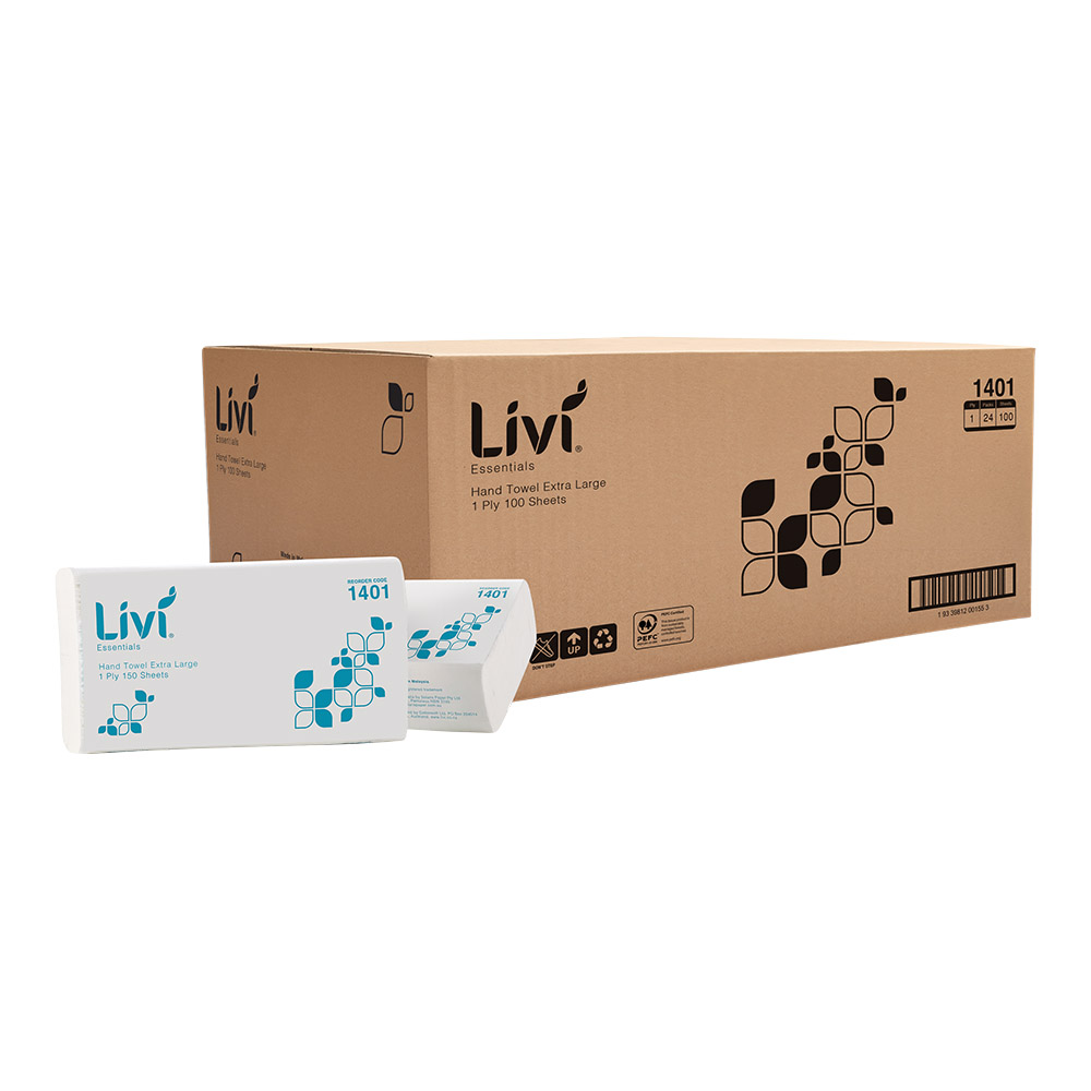 LIVI Essentials 1 Ply Extra Large Hand Towels 100 sheet (24x37cm) / 24 units