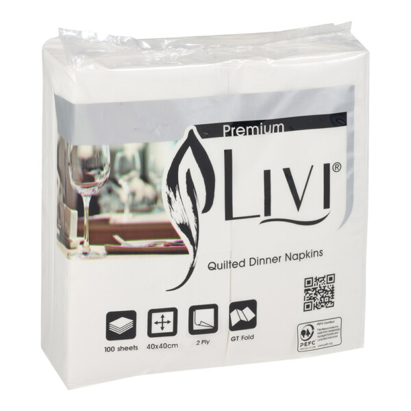 Livi Premium Quilted GT Fold Dinner Napkins 2 ply x 1000 sheets per carton Livi Premium Quilted GT Fold Dinner Napkins 2 ply x 1000 sheets per carton