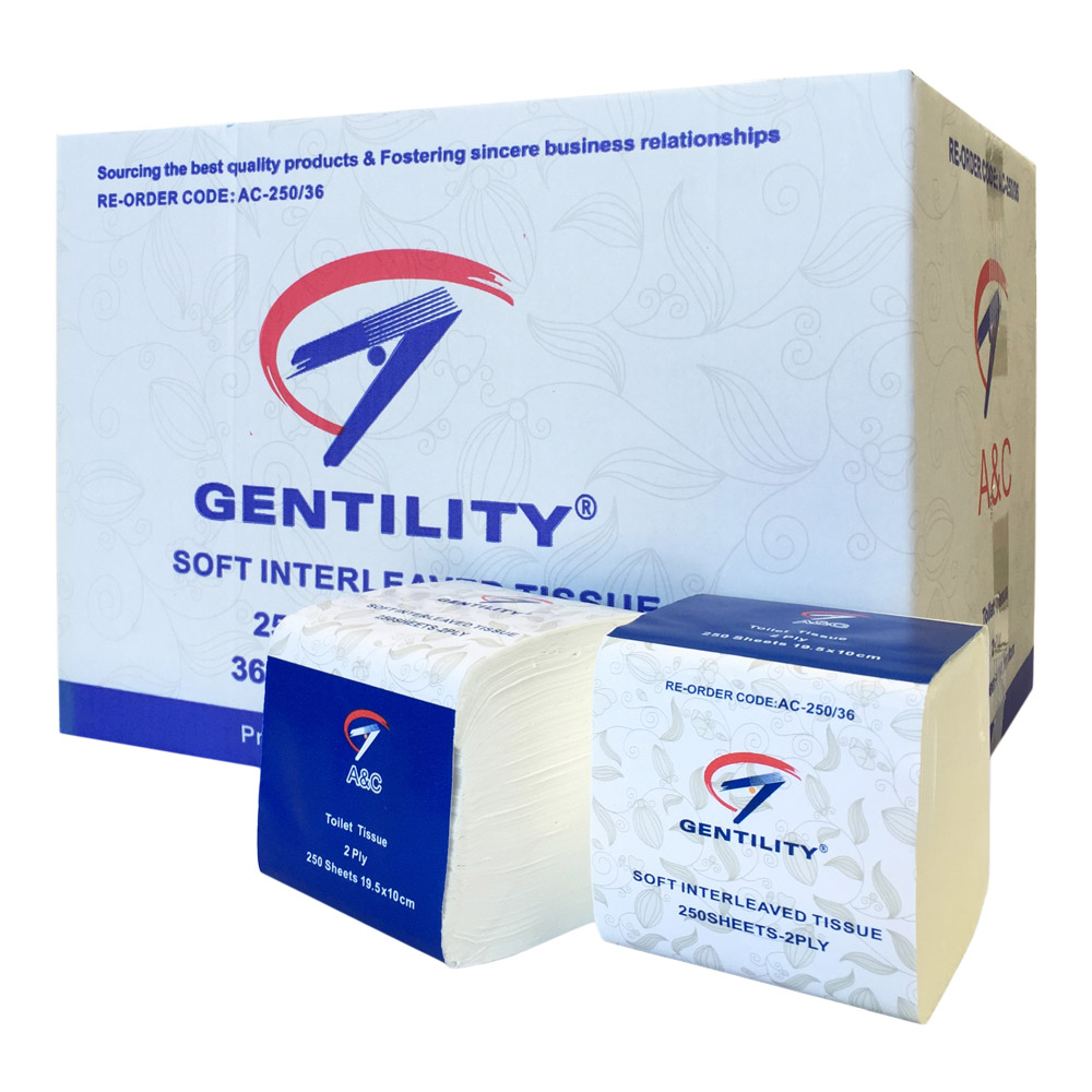 Gentility 2ply Interleaved Toilet Tissues 250 sheets x 36 packs per carton