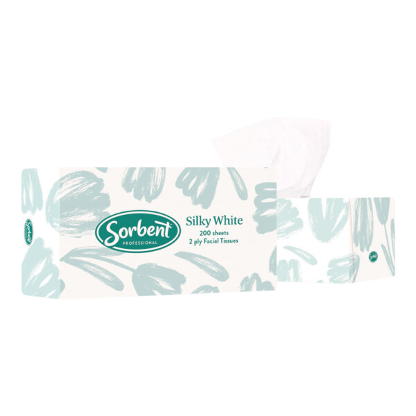 Sorbent Professional Silky White Facial Tissues 2ply 200 sheet x 24 Sorbent Professional Silky White Facial Tissues 2ply 200 sheet x 24