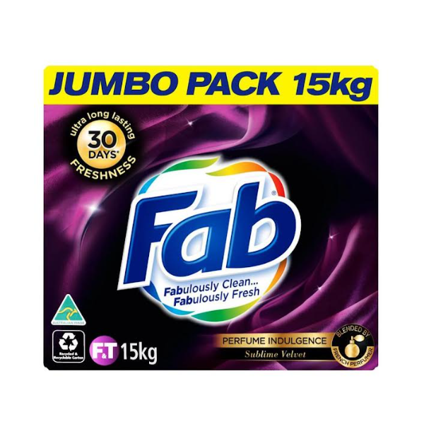 Fab Front and Top Loader Perfume Indulgence Sublime Velvet Laundry Powder 15 kg Jumbo