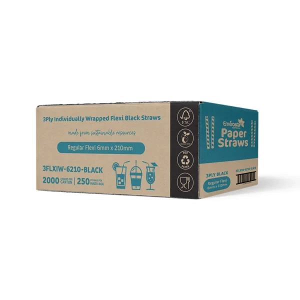 Envirostar 3 Ply Flexi Paper Straw Indiv. Wrapped Black x 2000 Envirostar 3 Ply Flexi Paper Straw Indiv. Wrapped Black x 2000