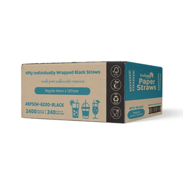 Envirostar 4 Ply Paper Straw Indiv. Wrapped Black x 2400