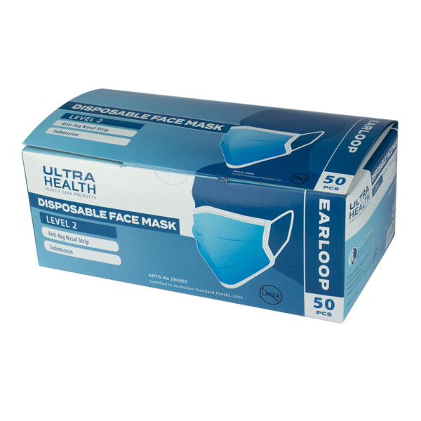 Ultra Health Type IIR Medical Surgical Face Masks 50 pack