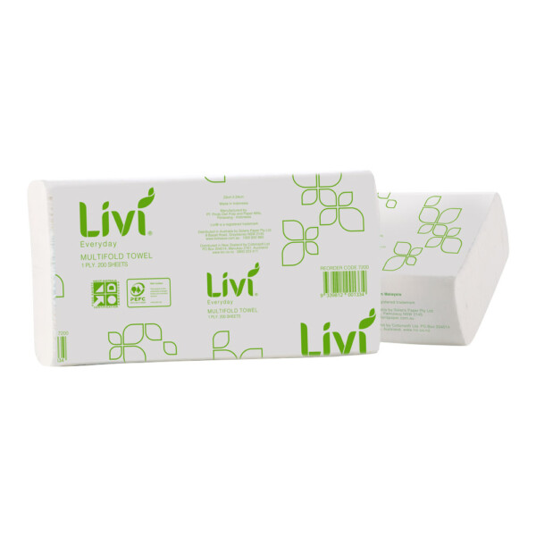 LIVI Basics 1 Ply Hand Towels 200's / 20 units per carton (23x23cm)