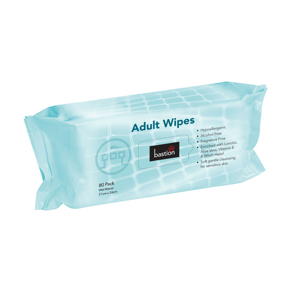 Bastion Hypo-Allergenic Adult Wipes (80 sheets x 20 packs per carton)