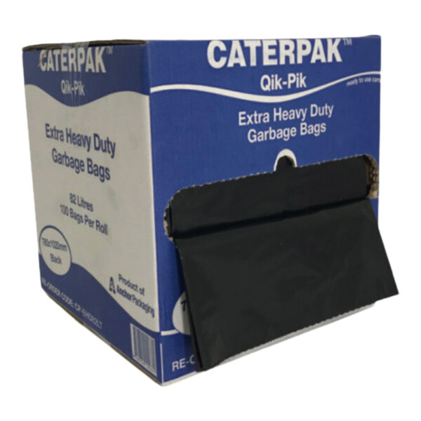 CaterPak Qik-Pik 82 Litre Extra Heavy Duty Garbage Bags x 100 sheets per carton CaterPak Qik-Pik 82 Litre Extra Heavy Duty Garbage Bags x 100 sheets per carton
