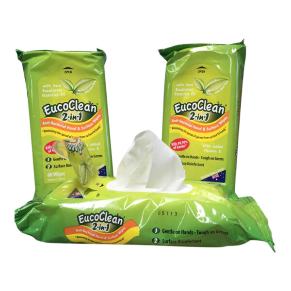 Eucoclean 2-in-1 Anti-Bacterial Hand & Surface Wipes 60 sheets x 5 packs per carton Eucoclean 2-in-1 Anti-Bacterial Hand & Surface Wipes 60 sheets x 5 packs per carton