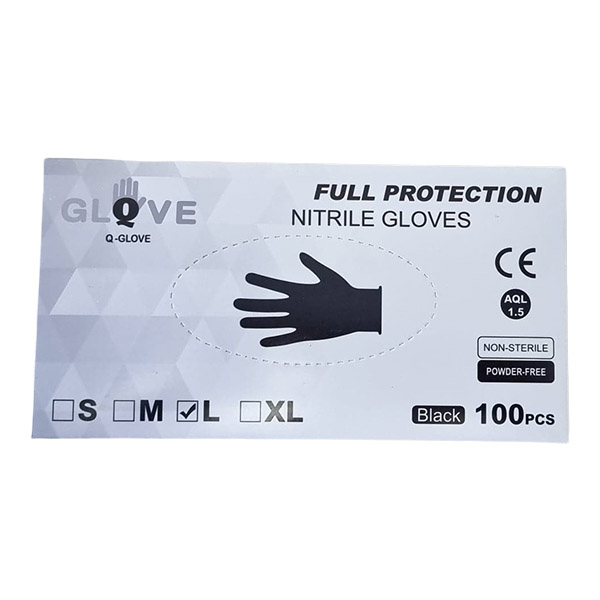 Q-Glove Full Protection Black Nitrile Gloves x 1000