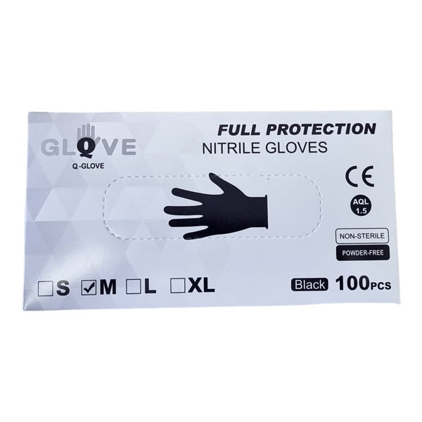 Q-Glove Full Protection Black Nitrile Gloves x 1000