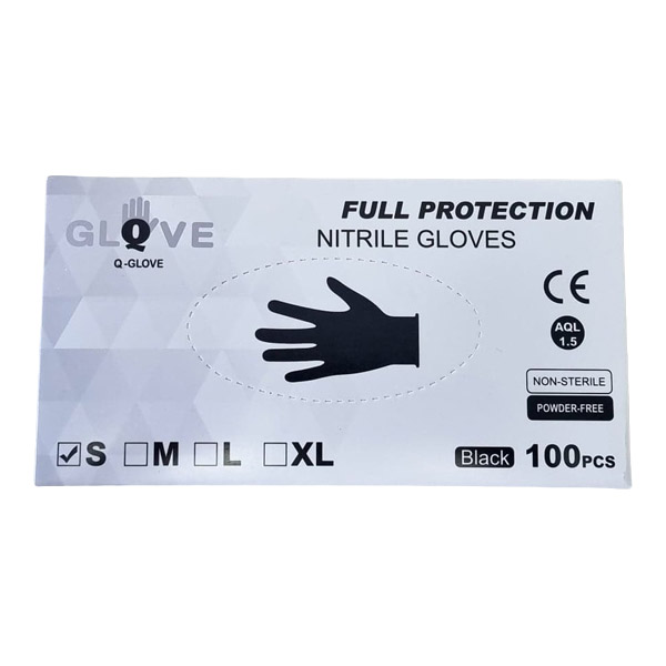 Q-Glove Full Protection Black Nitrile Gloves x 1000