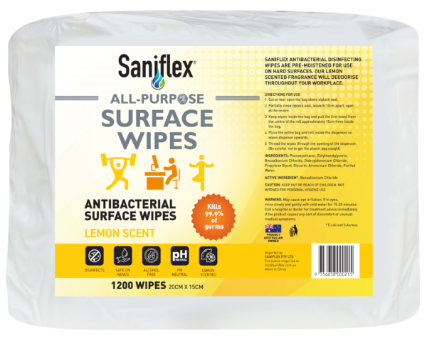 All Purpose Antibacterial Surface Gym Wipes 1200’s x 4 rolls