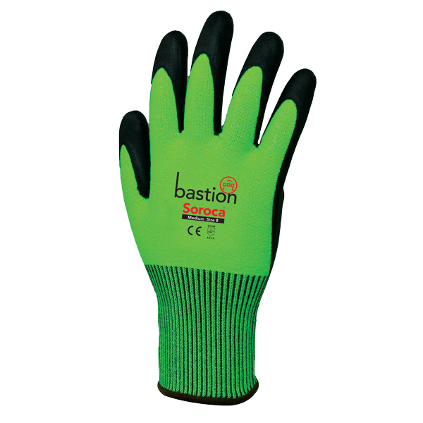 Soroca Cut 5 High Viz Green HPPE Gloves Black Micro Foam Nitrile Palm Coating Soroca Cut 5 High Viz Green HPPE Gloves Black Micro Foam Nitrile Palm Coating