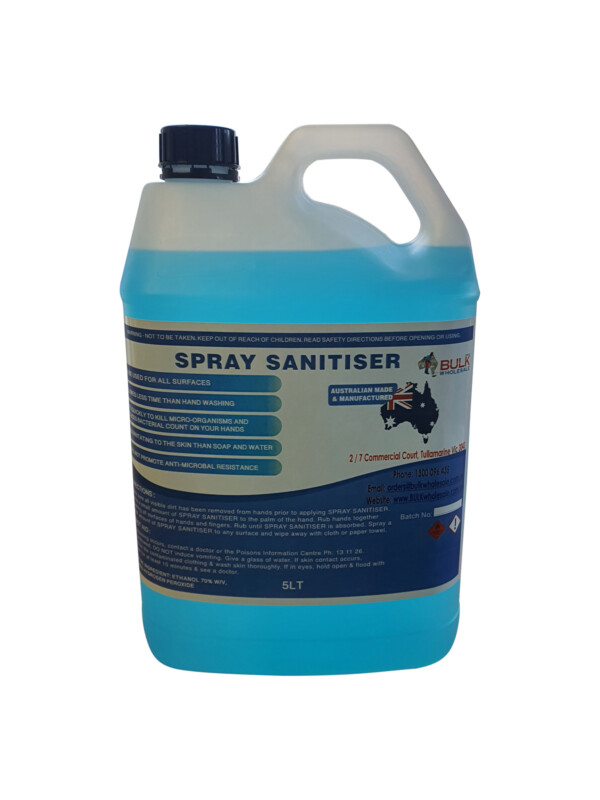 Bulk Blendz Spray Sanitiser suitable for Hands and Surfaces 5 Litre