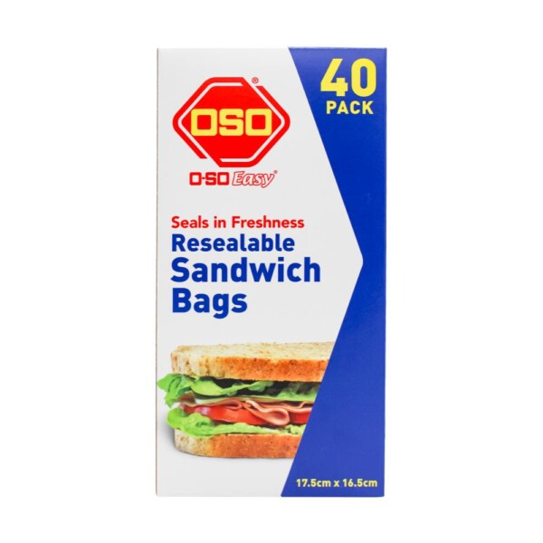OSO Easy 40 pack Resealable Sandwich Bags x 16 boxes per carton OSO Easy 40 pack Resealable Sandwich Bags x 16 boxes per carton