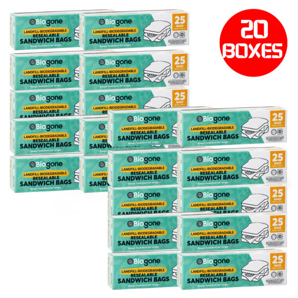 x 20 boxes Biogone Landfill Biodegradable Ziplock Sandwich Bags