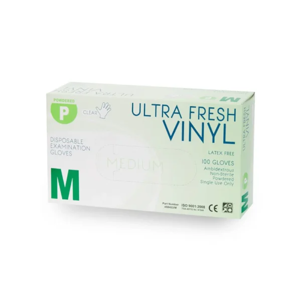 468406 Med-Clear Powdered Ultra Fresh Disposable Vinyl Gloves x 1000 per carton