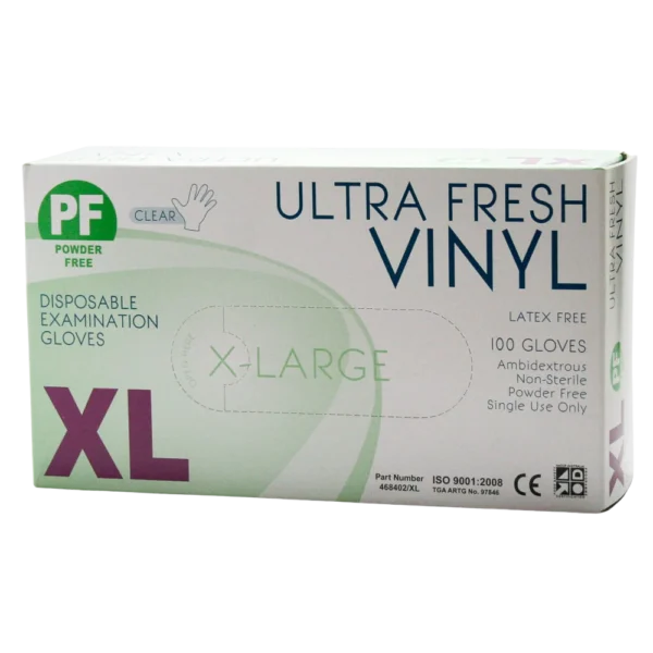 468406 XL-PF Clear Ultra Fresh Disposable Vinyl Gloves x 1000 per carton